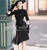 Casual Dresses 2023 High-end Black Single-breasted Wool Asymmetrical Design Gauze Fashion Temperament Hepburn Retro Style Dress Top