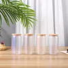 16oz Sublimation Iridescent Glass Cup Gradient Transparent Coffee Beverages Cup Glass Tumbler With Bamboo Lid And Straw Copa De Vidrio Iridiscente Por Sublimacion