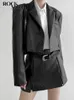 Duas peças Rockmore Faux Leather Blazer Moda Moda com casacos pretos PU pretos e mini -saia conjuntos de mulheres Y2K CROP CROP CROP 230222