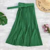 Röcke Sommer Frauen Mode Elegante Retro Plissee Weibliche 2023 Hohe Taille Rock Mit Gürtel Chiffon Midi Lange Frauen AL0168