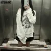 Kadın T-Shirt Kosahiki Gotik Kafatası Baskı Gevşek Tişört Kadın Omuz Kapalı Uzun Kollu Japon Harajuku İnce T-Shirt Kore Moda Y2K TEE 022223H