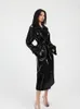 여성용 가죽 Lautaro 봄 가을 긴 반짝 이는 반사 특허 트렌치 코트 여성용 새시 럭셔리 디자이너 활주로 유럽 패션