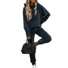 Kvinnors tvåbitar byxor Spring Hoodie Sweatpants Suit Pullover Sports Elastic midja Top Trousers Casual för jogging