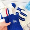 Women Socks Fashion Emelcodery Stripe Blue Green Cotton Hetchable Soft Harajuku Calcetas Skarpetki