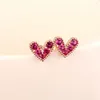 Brincos de garanhão "Fake One Penalty Ten 925 Sterling Sterling Natural Red Corundum Heart Simple Fine Jewelry