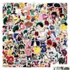 Adesivi per auto Adesivo impermeabile 50/100 pezzi My Hero Academia Cartoon giapponese Decalcomanie in vinile per laptop Pad Skateboard Boku No Styling Dhyen