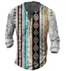 Men's T-Shirts Vintage Men's T-Shirts With Button Ethnic Pattern Print Spring Autumn Loose O-Neck Long Sleeve Oversized T Shirts Male Clothing 230222