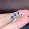 Klusterringar Ankomst Natural Real Sapphire Ring 925 Sterling Silver Fine Handbearbetade smyckesfinger