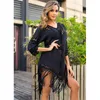 Sarongs Sexy Crochet Tassel Bikini Cover Up Women Swimsuit Cover-Up Beach Bathing Suit Swimwear V Neck Backless Short Dress Tunic Robe1