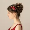 Kopfbedeckungen O555, Flanell, rote Rose, sexy Braut-Haarschmuck, Hochzeitsaccessoire, verzierter, mit Perlen besetzter Kopfschmuck, mit Strasssteinen besetzt