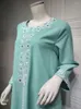 Roupas étnicas abayas vestido maxi muçulmano Mulheres o pescoço de manga cheia Bordado de outono Logo Jalabiya Ramadan vestidos