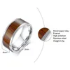 Anéis de casamento Boniskiss Charming 8mm Cool Man's Red Wood Ring for Man Jeias de Moda Moda de Aço Antelhado