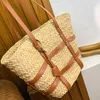 Raffi Straw Basket Bag Women Large Capacity Shopping Bags Palm Leaf Cowhide Weaving Totes Hollow Out Shoulder Bag Fashion Beach Bag Hardware Letters Handbags