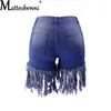 Shorts femininos de tassel de tamanho grande e elástico de cintura alta jeans Women Summer Mini Short com franjas de jeans vintage 230222