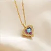 Chains Fashion 18K Heart Shape Pendant Necklace With Purple Crystal For Girl Jewelry Valentine's Day GiftsChains