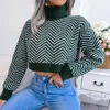 Maglioni da donna Pullover a maniche lunghe da donna Maglione lavorato a maglia con ombelico nudo Lady Girl Winter Striped Fashion Jumpers Dolcevita sexy Crop Top