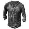 T-shirts pour hommes T-shirt à manches longues en coton à imprimé vintage pour hommes Haut à col en V Chemise graphique Automne Casual Vêtements surdimensionnés Bouton Ancre de bateau T-shirt 230222