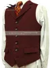 Mäns västar Wool Tweed Slim Fit Leisure Cotton Suit Bourgogne Vest Gentleman Herringbone Business Brown Waistcoat For Wedding Groom 230222