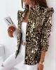 Women's Suits Blazers Colorful Blazer Jacket for Leopard Printed Ruffled Longsleeved Zipper Suit Plus Size Clothing 230221