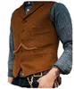 Men's Vests Suit Vest Brown Wool Tweed Business Waistcoat Jacket Casual Slim Fit Gilet Homme For Groosmen Man Wedding 230222