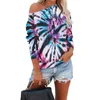 Kvinnors T-skjortor Kvinnor Printing T-shirt Casual långärmad O-Neck Loose Tops Female Tie-Dye Beach Style Spring Autumn Clothing