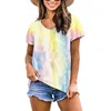 Kvinnors T-skjortor Kvinnor Tie-Dye Printed T-shirt Grunt rullad ärm Pullover Summer Casual Style Top T-shirts