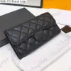 CC Portafogli Designer Portafogli con patta lunga Pelle di agnello Trapuntato Caviale Vintage Nero Doppia piega Portamonete Donna Hardware classico dorato Portacarte multitasche Pochette