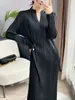 Casual jurken miyake geplooide vrouwen kleedden Koreaanse modeontwerper herfst winter lange mouw casual zwarte jurken elegante esthetische kleding 230222