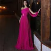 A-Line Fuchsia Evening Dress One Schulterfaltenboden Lemgth Chiffon Prom Formal Kleider Robe de Soiree 2023 Vestidos Fest