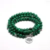 Strand Tybetańska 108 Mala Bransoletka Malachite Stone Kulki Bransoletki Joga Lotus Om Buddha 6 mm