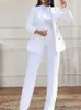 Two Piece Dress Women White Formal Business Blazer Suit Sets Elagant 6 Buttons Jacket Knee Length Skirts Wide Leg Pants Suits Casual Office Work 230222