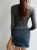 Женская футболка Slim высококачественная простая футболка Женская хлопковая эластичная базовая футболка женские повседневные топы с длинными рукавами