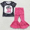 Baby New Girl Design Clothes Jeans Set 4 juli Butikflickor Klädko stjärna tryck Denim Bell Bottom Outfits Söta barn
