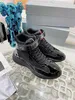 With Box Prad Designer Casual Shoes Mens America Cup Sneakers High Patent Leather Flat Trainers Black Blue Mesh Lace-Up Nylon Sn Va 5602