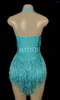 Roupa de palco Bodysuit com franjas de strass brilhante Feminino Boate Vestido de festa Traje de dança Sexy Tassel Collant Roupas performáticas