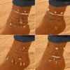 Anklets Böhmen Guldfärg Multi-Layered Chain for Women Fashion Zircon lämnar Butterfly Beach Anklet Set smycken Tillbehör