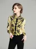 Blusa feminina de outono da primavera Tops Bohemian Retro Turn-to-Down Office Lady Trend Printing European American Shirt