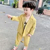 Clothing Sets New Fashion Yellow Suits Jacket Pants 2Pcs For Baby Boys Casual Children Blazer Performance Gentleman Ouftits Sets Blue F122