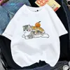 女性のTシャツカワイイ猫サメの女性プリント面白いTシャツガールアニマルY2Kファッション90Sプリントトップティーグリル黒い白い服ドロップシップ0222223H