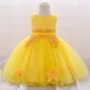 Girl Dresses Baby 1st Birthday Party Yellow Beaded Sequined Flowers Tulle Gown Infant Formal Pageant Prom Christening Costume