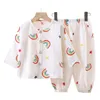 Pajamas HappyFlute 0-12Y Children's Thin Double-Layer Cotton Gauze Pajamas Summer girls' Home Clothes Boys' Long Sleeved Knickerbockers 230222