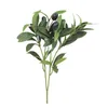 Dekorativa blommor 1/3st Artificial Olive Green Leaves gren Fake Plant med frukt för hem trädgårdsdekoration bröllop brudbukett siden