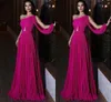 A-line Fucsia Abito da sera Una spalla Piega sul pavimento Lemgth Chiffon Prom Abiti formali Robe de Soiree 2023 Abiti Festa