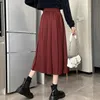 Casual Dresses Langer Rock Frauen Herbst A-Linie Midi Grüner Rock Koreanischer Stil Hohe Taille Schwarzer Faltenrock Mädchen Chic Frühling Mujer Faldas 230222