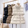 Women's Vests 2023Winter Spring Warm Women Vest Windproof And Belt Waistcoat Korean Fashion Pocket Coat Stand Collar Female Office Jacket