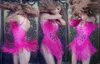 ステージウェアDJジャズダンスコスチュームナイトクラブボディスーツレイブ衣装キラキラしたラインストーンタッセルストレッチノースリーブ女性ショーレオタード
