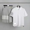 Män t-shirts ren brun stor storlek M-5xl 6xl Thom Cotton Loopback Jersey Knit Engreered Summer Wear Stripe Sweatshirt Crewneck Pullover S5