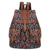 School Bags 2023 Ethnic Style Retro Pattern Waterproof Canvas Women's Bag Fashion Personality Travel Drawstring Small Backpack