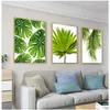 Dipinti Verde Immagine della parete Decorazione della stanza Foglia di banana tropicale Quadro su tela Foglie di palma fresche Pianta verde nordica Woo