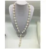 Pendant Necklaces 22''7-11mm South Sea Genuine White Pearl Scarf NECKLACE Fine Jewelry